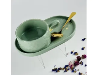 Бульонница 450мл с блюдом и ложкой Lenardi Multicolor 164-035 зелёная