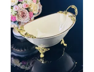 Глубокое блюдо 30,5см на ножках с ручками Lenardi Atlantis Cream 205-888