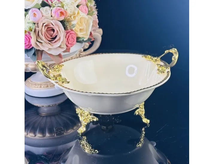 Глубокое блюдо 25см на ножках с ручками Lenardi Atlantis Cream 205-891