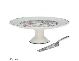 Тортовница 35,5см ГЛОРИЯ на ножке с лопаткой Lenardi Глория 205-223