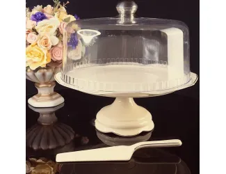 Тортовница 33х30см на ножке с крышкой и лопаткой Lenardi Мираж 205-566