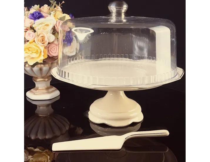 Тортовница 33х30см на ножке с крышкой и лопаткой Lenardi Мираж 205-566