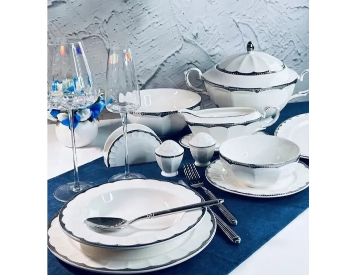 Обеденный сервиз на 6 персон 45 предметов Lenardi Империал Серебро 205-951