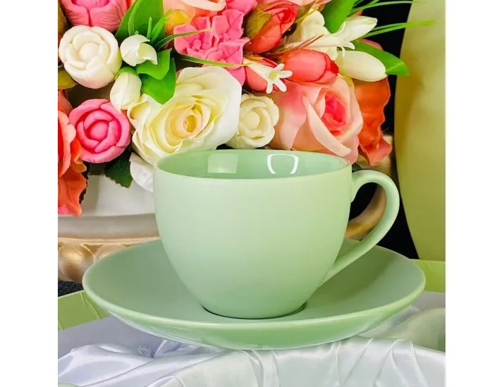 Набор чайных пар на 6 персон 12 предметов 240мл Lenardi 226-161 салатовый
