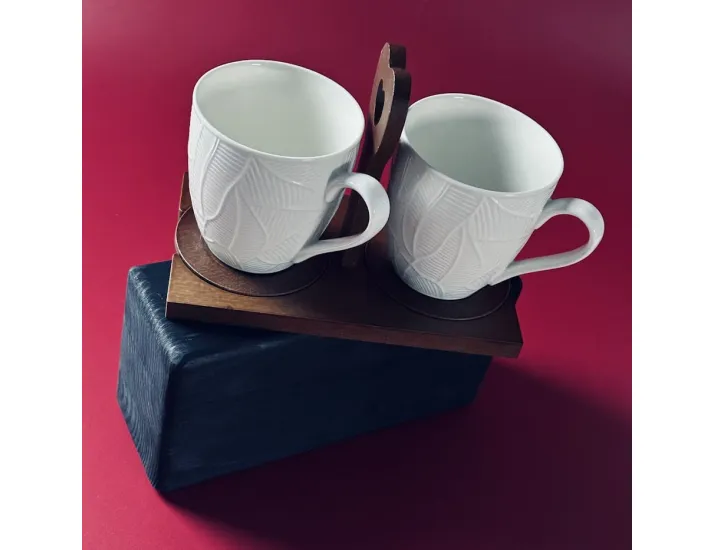 Набор из 2 кружек 360мл с блюдцами на подставке Lenardi Tropical 235-057