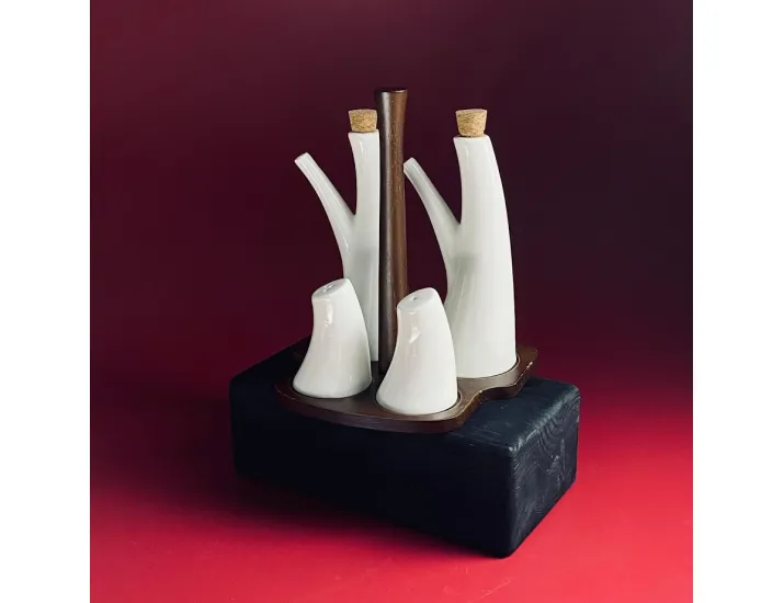 Набор солонок и бутылки для масла/уксуса 4предмета на подставке Lenardi Tropical 235-086