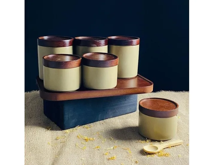 Набор 6 банок 350/250мл с крышками и ложками на подставке Lenardi Tropical 235-112