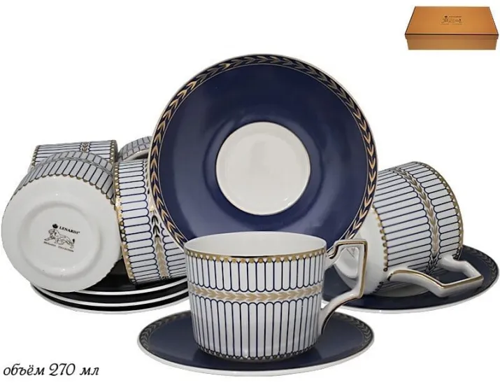 Набор чайных пар на 6 персон 12 предметов 270мл Lenardi 244-013