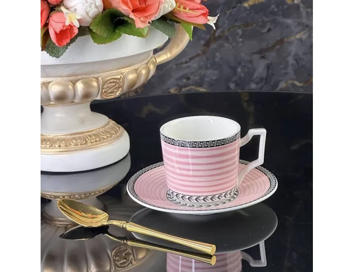 Набор кофейных пар на 6 персон 12 предметов 130мл Lenardi 244-040 розовый