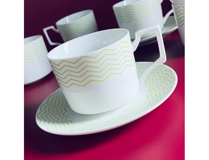 Набор чайных пар на 6 персон 12 предметов 250мл Lenardi 305-150 салатовый