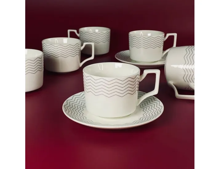 Набор чайных пар на 6 персон 12 предметов 250мл Lenardi 305-152 серый