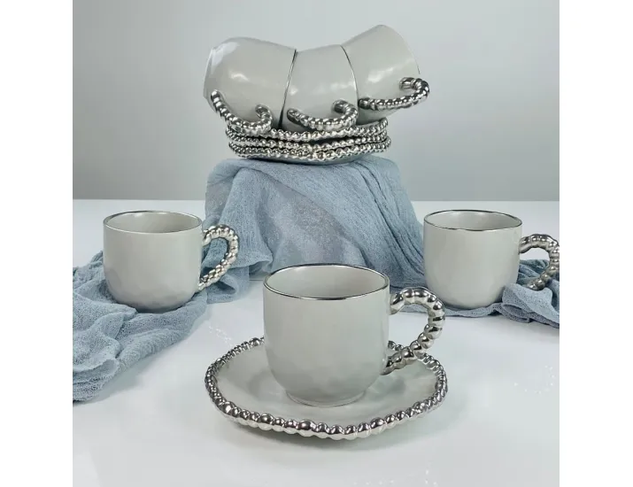 Набор чайных пар на 6 персон 12 предметов 230мл Lenardi 305-322 серый