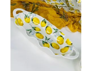Овальное глубокое блюдо 36х16х5см с ручками Lenardi Лимоны 305-506