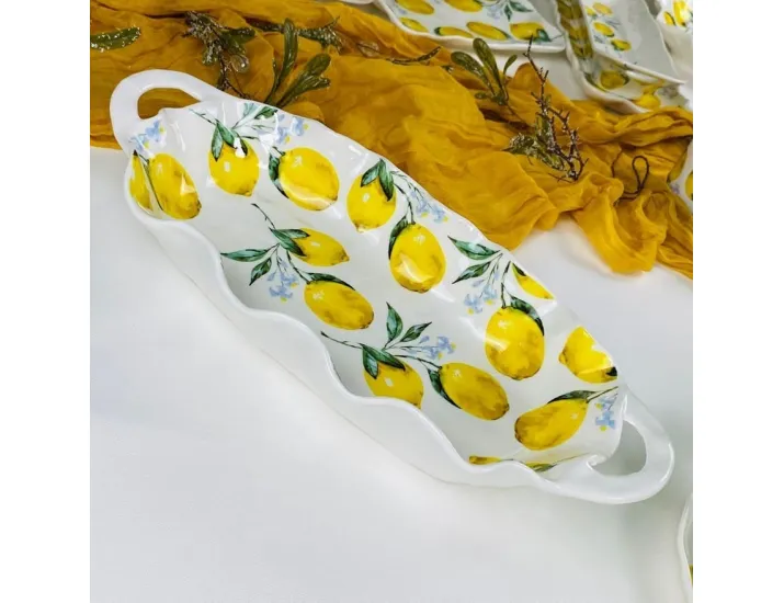 Овальное глубокое блюдо 36х16х5см с ручками Lenardi Лимоны 305-506