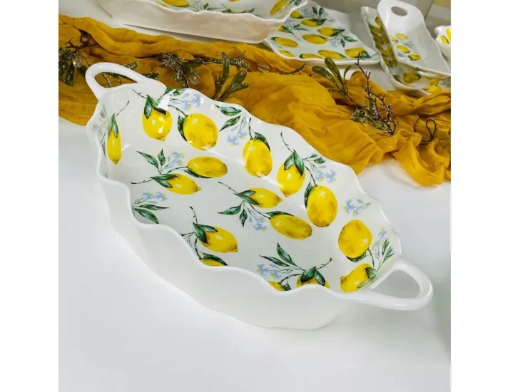 Овальное глубокое блюдо 39х23х7см с ручками Lenardi Лимоны 305-509