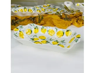 Прямоугольное глубокое блюдо 34х19,5х6см Lenardi Лимоны 305-510