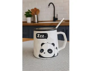 Кружка 420мл с крышкой и ложкой Lenardi 315-041 Панда