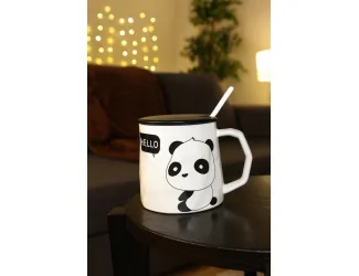 Кружка 420мл с крышкой и ложкой Lenardi 315-042 Панда