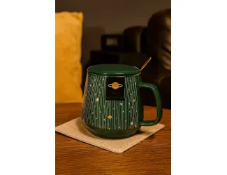 Кружка 420мл с крышкой и ложкой  Lenardi 315-043 зелёный