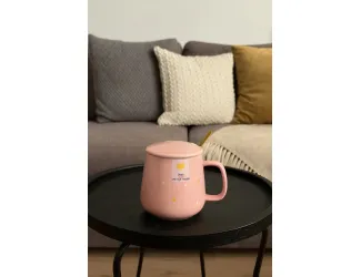 Кружка 420мл с крышкой и ложкой Lenardi 315-045 розовая