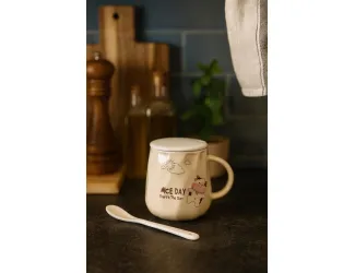 Детская кружка 420мл с крышкой и ложкой 315-055