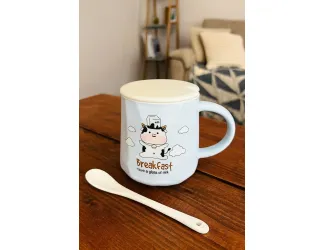 Детская кружка 420мл с крышкой и ложкой 315-056