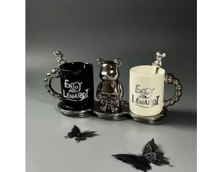  Набор 2 кружки 360мл с ложками на подставке и статуэтка Lenardi 315-066