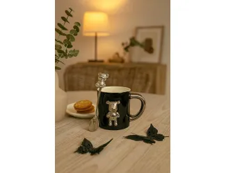 Кружка 350мл с ложкой Lenardi 106-022 чёрная