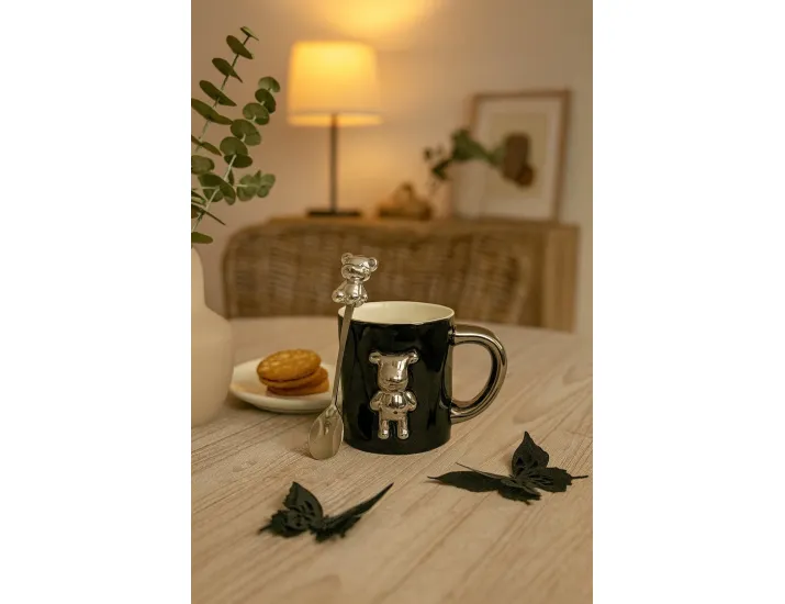 Кружка 350мл с ложкой Lenardi 106-022 чёрная