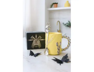  Кружка 430мл с ложкой Lenardi 315-070 жёлтая