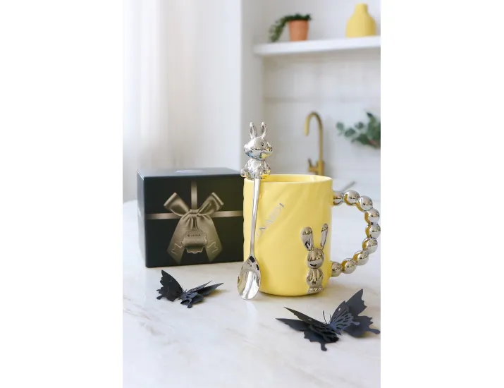  Кружка 430мл с ложкой Lenardi 315-070 жёлтая