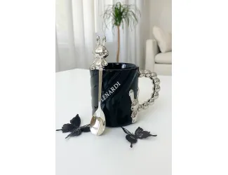 Кружка 430мл с ложкой Lenardi 315-072 чёрная