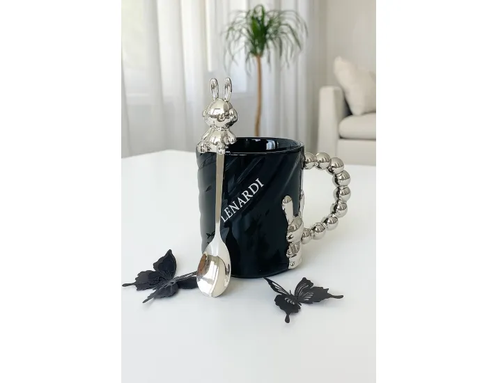 Кружка 430мл с ложкой Lenardi 315-072 чёрная