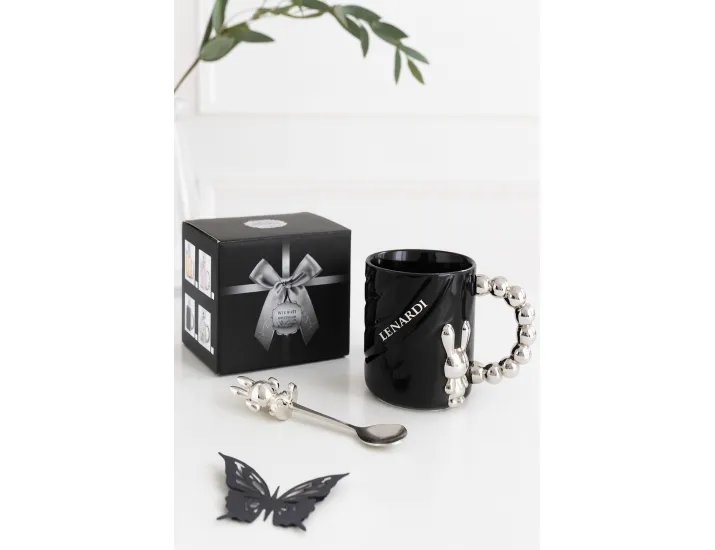 Кружка 430мл с ложкой Lenardi 315-072 чёрная