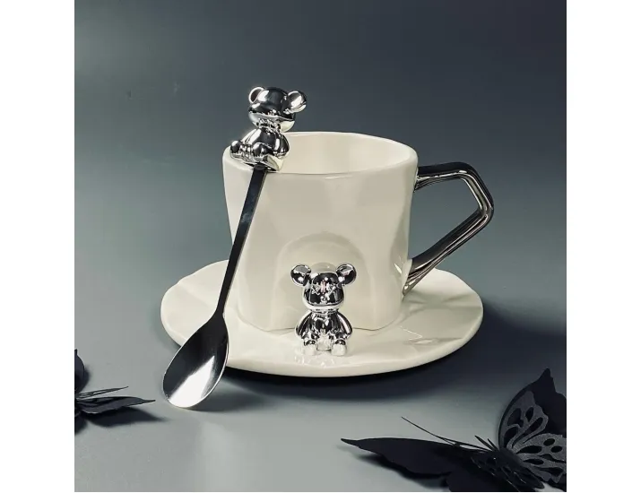 Чашка 250мл с блюдцем и ложкой Lenardi 315-076 белая