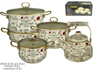 Набор эмалированной посуды из 9 предметов Lenardi Птичий дворик 776-014