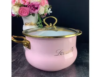 Кастрюля эмалированная 5л с крышкой 24см Lenardi Miguel 776-038 розовый