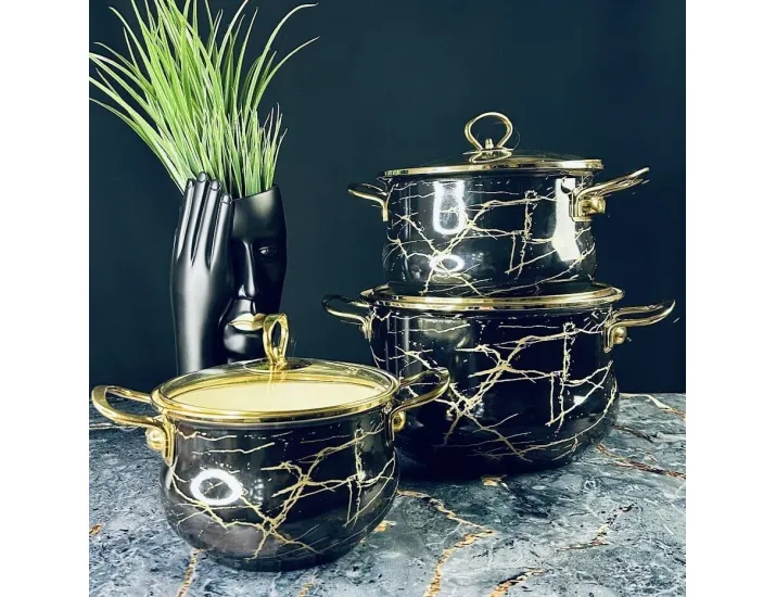 Набор эмалированных кастрюль из 6 предметов Lenardi Чёрный мрамор 776-053