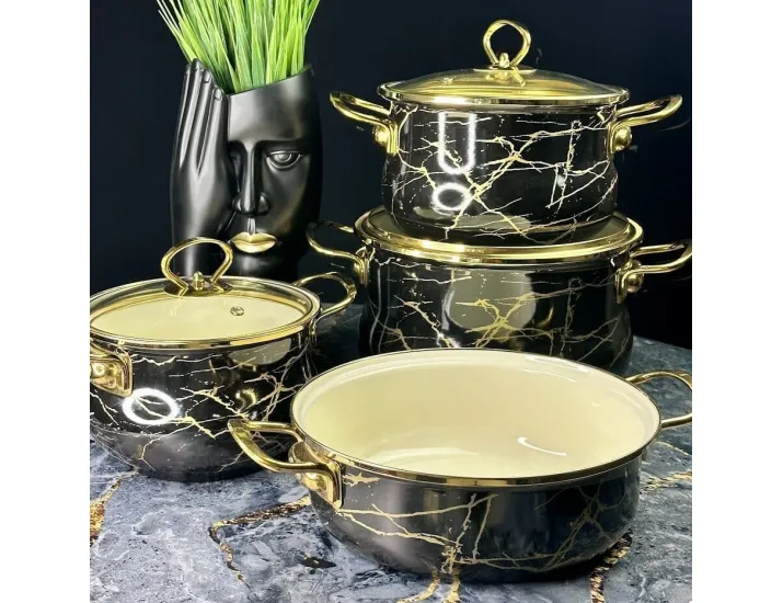 Набор эмалированной посуды из 7 предметов Lenardi Чёрный мрамор 776-055