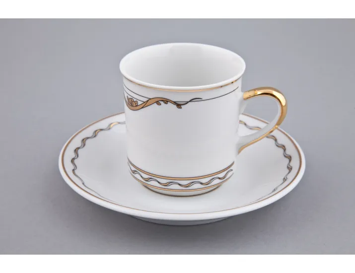 Чайная пара Rudolf Kampf Роза и ленты высокая с блюдцем 0,20л декор 2274 золото