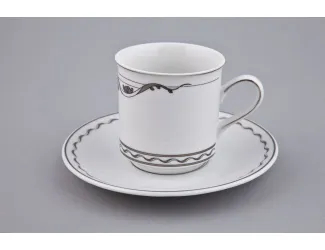 Чайная пара высокая с блюдцем Rudolf Kampf Роза и ленты 0,15л декор 2275 платина