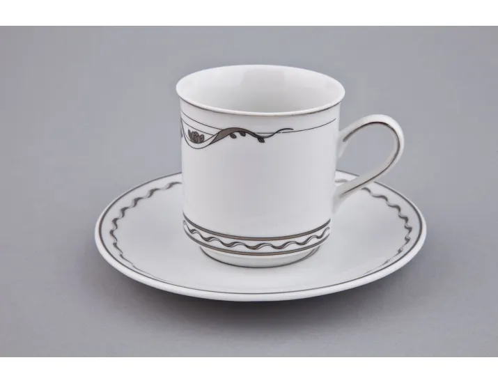 Чайная пара Rudolf Kampf Роза и ленты высокая с блюдцем 0,20л декор 2275 платина