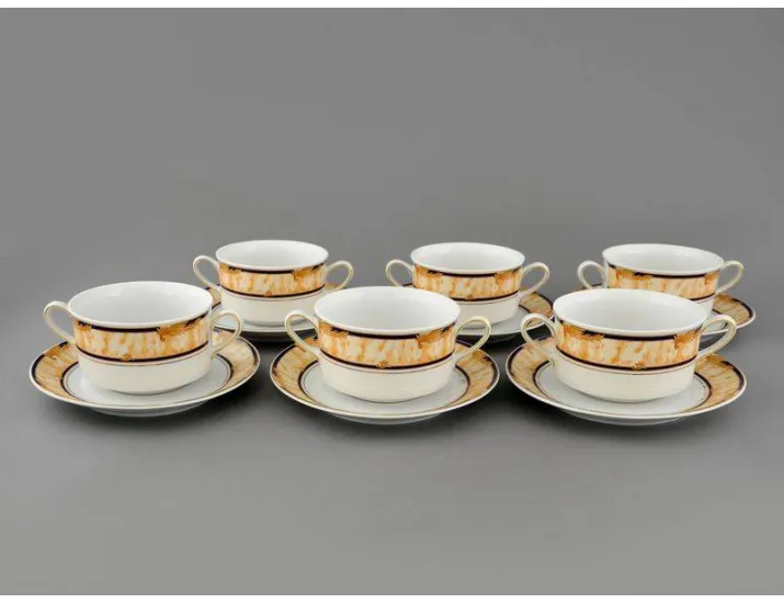 Набор чашек для супа с блюдцами 6 шт 350мл Leander Сабина  декор 0504