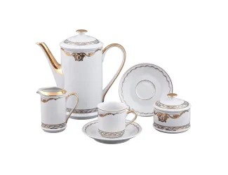 Сервиз кофейный Rudolf Kampf Роза и ленты мокко 15 предметов 6 персон декор 2274 золото