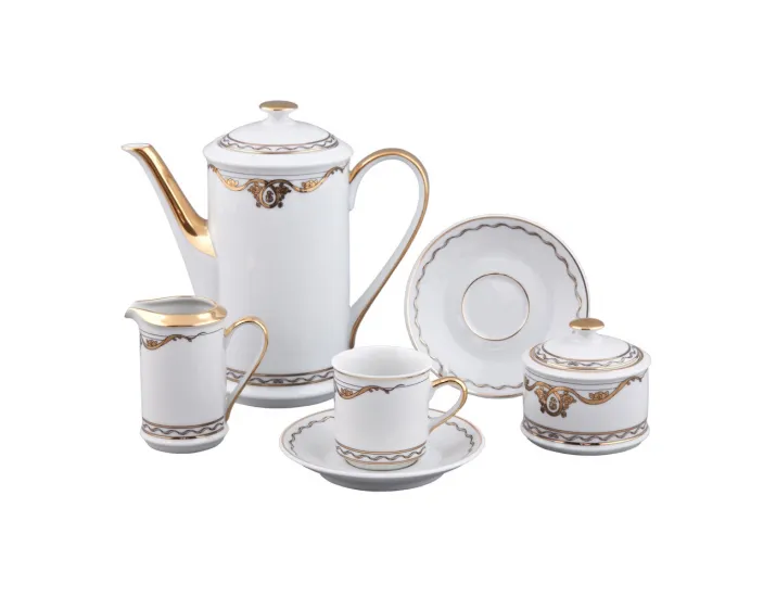 Сервиз кофейный Rudolf Kampf Роза и ленты мокко 15 предметов 6 персон декор 2274 золото