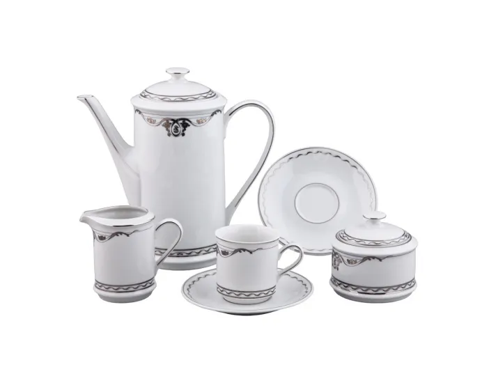 Сервиз кофейный Rudolf Kampf Роза и ленты мокко 15 предметов 6 персон декор 2275 платина