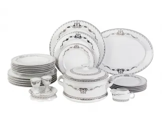 Сервиз столовый Rudolf Kampf Роза и ленты 25 предметов 6 персон Савио декор 2274 золото