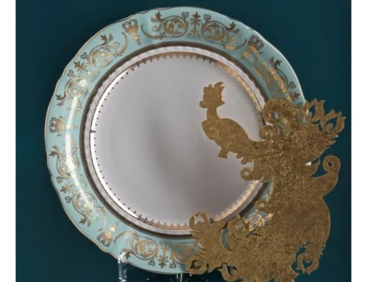 Блюдо круглое мелкое 32см Rudolf Kampf  Национальные традиции 238B, бирюзовый 07111315-238B