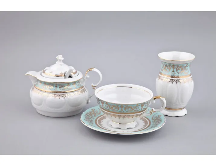 Подарочный набор чайный Rudolf Kampf 1 персона 6 предметов, Национальные традиции 238B, бирюзовый 07140824-238Bk