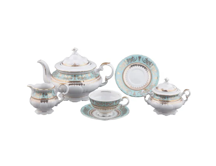 Сервиз кофейный Rudolf Kampf Национальные традиции 15 предметов 6 персон декор 238B, бирюзовый 07160714-238Bk